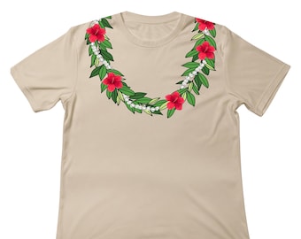 Lei T-Shirt, Red Hibiscus, Flower Chain Print, Youth and Adult unisex sizes