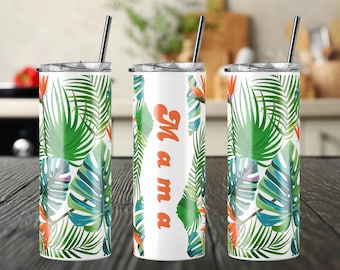 Tropical Flower Tumbler, Custom Stainless Steel 20oz Water Bottle