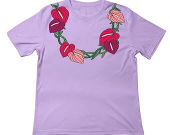 Anthurium and Ti Leaf Lei Shirt, Hawaii Lei Shirt, Cotton Unisex Tee