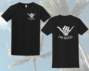 Koszulka z motywem dłoni szkieletu Shaka, Island Vibes, z możliwością personalizacji