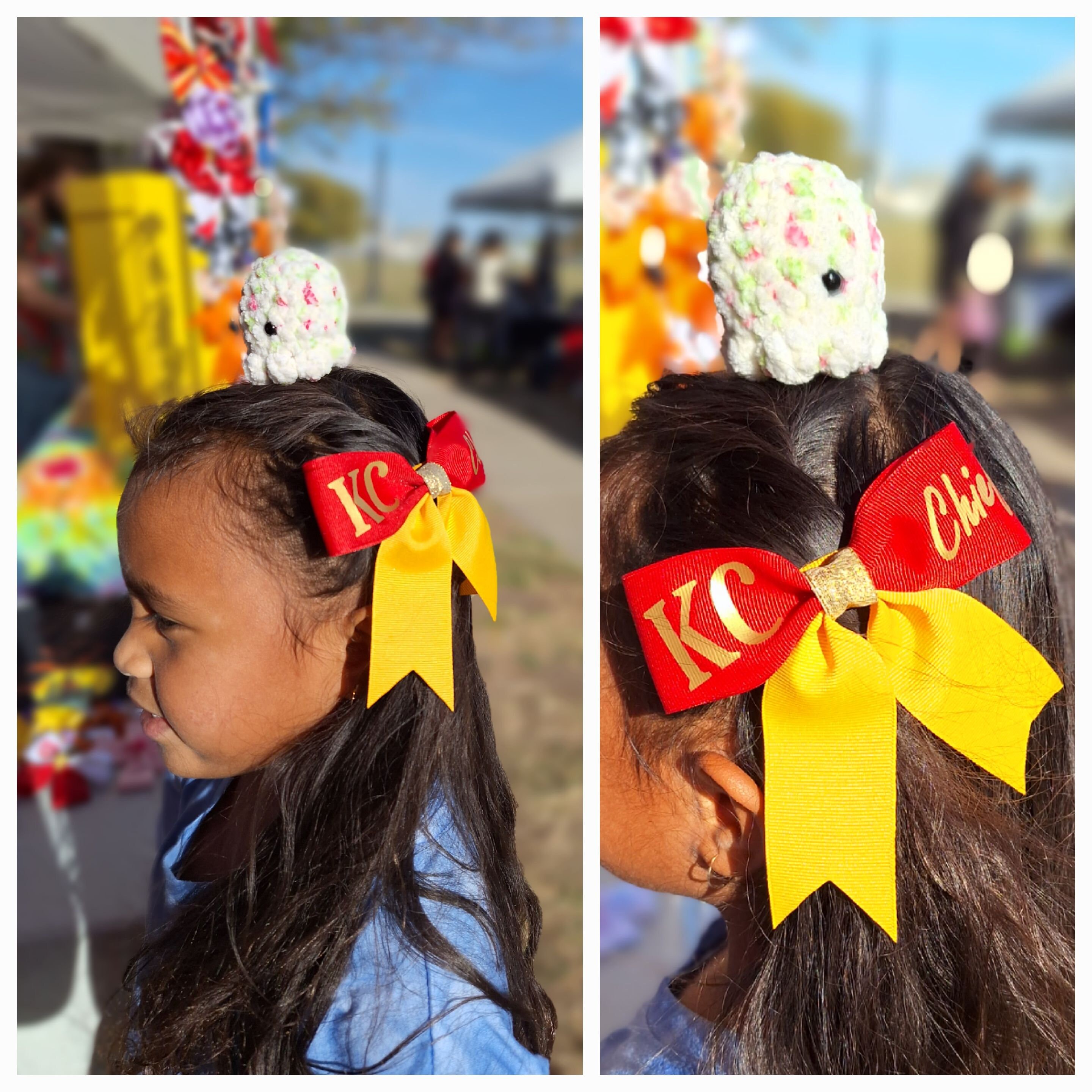 Kansas City Hair Bows set, Chiefs scrunchie, Chiefs hairbows for girls, Chiefs hairbows for women, Yellow Gold Chiefs hairbows, hairclip