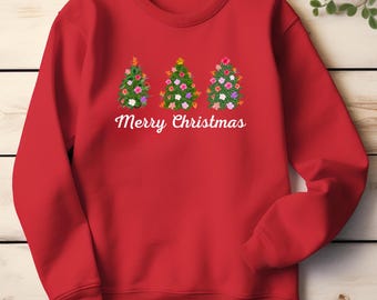 Tropical Christmas Tree Sweatshirt, Beach Holiday Shirt, Hawaii Christmas Sweater, Hibiscus Sweatshirt