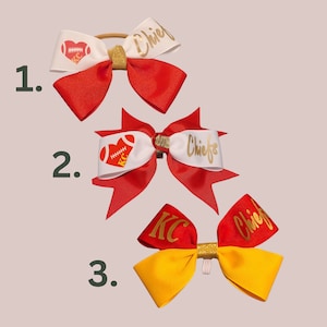 Chiefs hairbows set, Kansas City Hairbow for women, Chiefs hairbow for girls, Chiefs Hair Bow for Dog, Chiefs scrunchie included