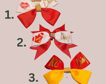 Chiefs hairbows set, Kansas City Hairbow for women, Chiefs hairbow for girls, Chiefs Hair Bow for Dog, Chiefs scrunchie included