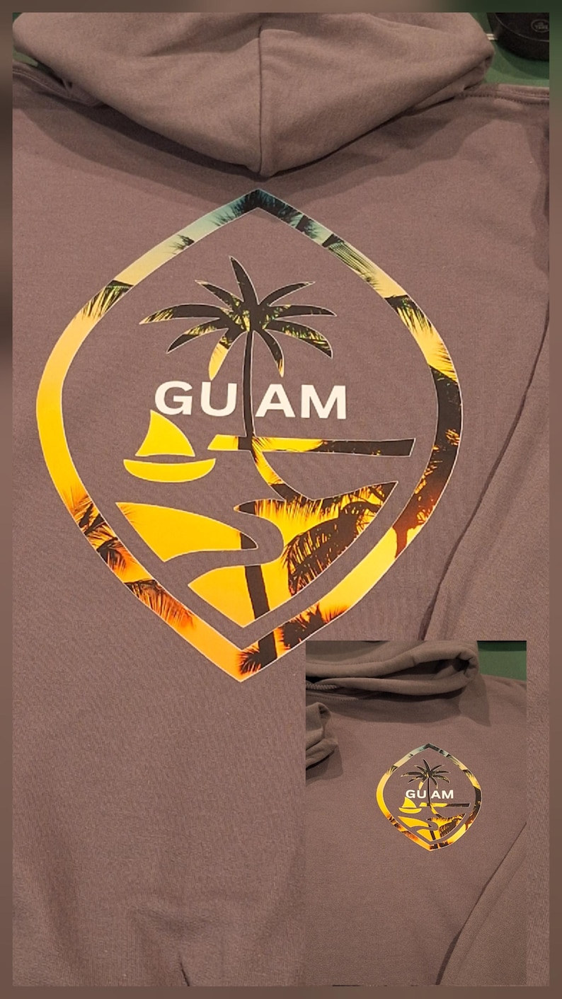 SIGILLO DI GUAM, Maglietta di Guam, Felpa con Palma di Guam, Tramonto di Guahan, Souvenir di Guam, Regalo delle Isole Marianne, Maglietta da Viaggio di Guam, Maglietta Chamorro immagine 4