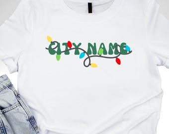 Custom Christmas Lights Sweatshirt, Personalized Holiday Destination Tee