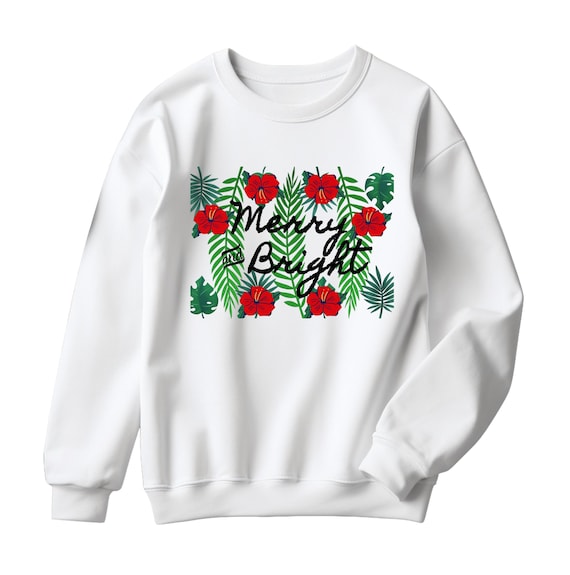 Tropical Christmas Tree Sweatshirt, Hibiscus Christmas Sweatshirt, Beach Holiday Shirt, Hawaii Christmas Sweater, Adult Sweatshirt