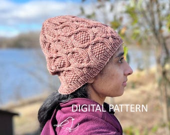 Amberleigh, Cable Knit Hat and Cowl PATTERN, Worsted Weight Knit Hat, DIGITAL DOWNLOAD