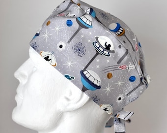 Gorro quirúrgico con lazo en la espalda SPACEDOMES que brilla en la oscuridad, de trapo, para soldar, talla única, unisex, confeccionado a mano en Canadá.