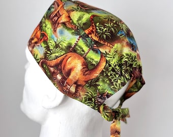 Gorro quirúrgico DINOSAURIOS con lazo en la espalda, de trapo, para soldar, talla única, diseño unisex, confeccionado a mano en Canadá.