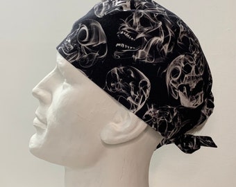 Gorra quirúrgica con lazo SMOKEY SKULLS, Du Rag, gorro de soldador, protector para casco de motocicleta, talla única, diseño gótico unisex, hecho a mano en Canadá