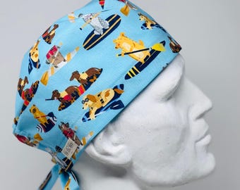 Gorro quirúrgico con lazo trasero de PADDLEBOARD DOGS, gorro de soldador, talla única, diseño unisex, confeccionado a mano en Canadá.