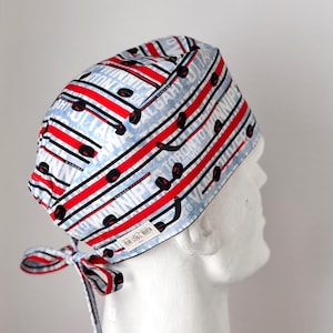 HOCKEY TEAMS Surgical Style Tie Back Scrub Cap, Du Rag, Welding Cap, One Size, Unisex Design, Hand Tailored in Canada