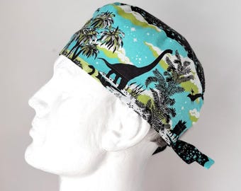 Gorro quirúrgico STARLIGHT DINOSAURIOS con lazo en la espalda, de trapo, para soldar, talla única, diseño unisex, confeccionado a mano en Canadá.
