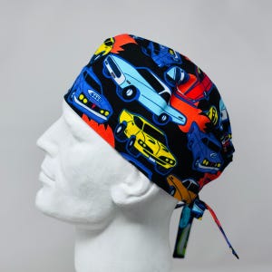 MUSCLE CARS Surgical Style Tie Back Scrub Cap, Du Rag, Welding Cap, One Size, Unisex Design, Hand Tailored in Canada