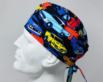 Gorro quirúrgico con lazo en la espalda MUSCLE CARS, de trapo, para soldar, talla única, diseño unisex, confeccionado a mano en Canadá