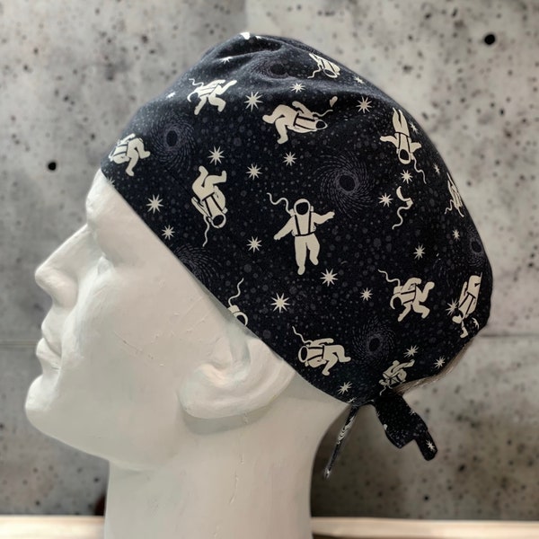 GLOW in the DARK ASTRONAUTS Surgical Style Tie Back Scrub Cap, Du Rag, Welding Cap, One Size, Unisex Design, Hand Tailored in Canada