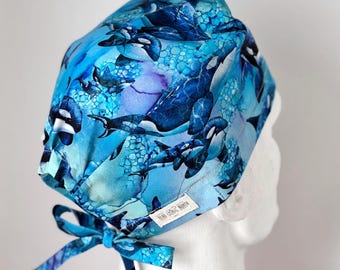 Gorro quirúrgico con lazo en la espalda, de ORCA WHALES, de trapo, para soldar, talla única, diseño unisex, confeccionado a mano en Canadá.