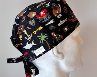 Gorro quirúrgico estilo PIRATAS con lazo en la espalda, de trapo, para soldar, talla única, diseño unisex, confeccionado a mano en Canadá.