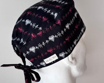 Gorro quirúrgico con lazo en la espalda HEARTBEATS, Du Rag, gorro de soldador, talla única, diseño unisex, confeccionado a mano en Canadá