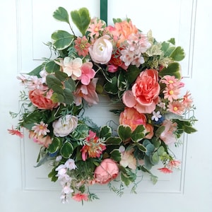 Summer Floral Grapevine Wreath, Pink Floral Wreath, Floral Door Decor, Floral Front Porch Decor, Front Door Decor