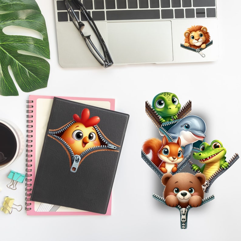 Cute Zipper Animals Clipart Stickers Bundle (PNG, SVG) - Etsy