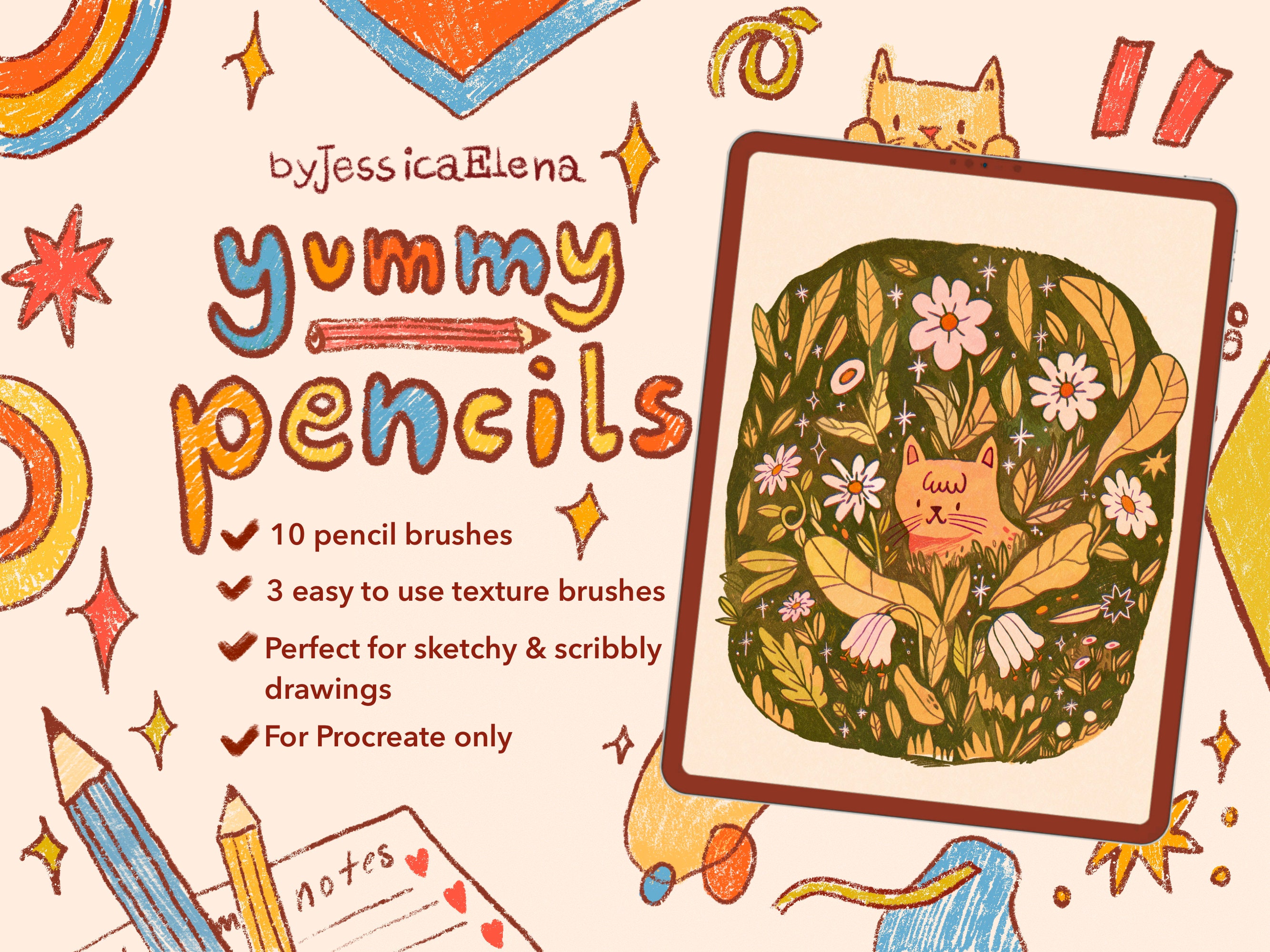Yummy Pencils Procreate Brush Pack – 13 Textured Pencil Brushes for Sketching, Doodling & Shading - Image 1