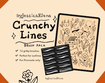 Crunchy Lines Procreate Brush Pack, Textured Inking Brushes for Crispy Outlines byJessicaElena
