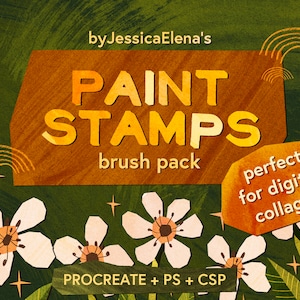 Paint Stamps: Brush Pack for Procreate, Photoshop or Clip Studio Paint, Digital Collage and fast texture, 25 Stamps. byJessicaElena
