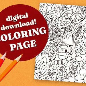 Cottagecore Flower Coloring Page: Printable Nature Scene (Digital Download)