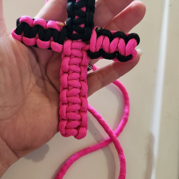 Hot Pink and Black paracord cross necklace.
