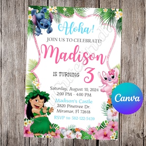 Lilo and Stitch Invitation Stitch Birthday Stitch Party Stitch Editable Invitation Stitch Digital File