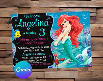Little Mermaid Invitation Little Mermaid Birthday Little Mermaid Party Ariel Editable Invitation Little Mermaid Printable File