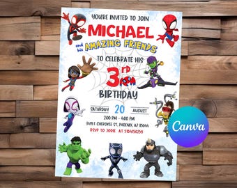 Invitación de Spidey y sus increíbles amigos Cumpleaños de Spidey Fiesta de Spidey Invitación editable de Spidey Archivo imprimible de Spidey