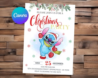 Zaproszenie świąteczne Stitch Zaproszenie Stitch Zaproszenie urodzinowe Stitch Impreza Stitch Edytowalne zaproszenie Stitch Cyfrowa karta Stitch