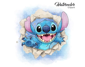 Stitch Watercolor PNG Lilo and Stitch PNG Stitch Watercolor Prints Stitch Clipart PNG Files
