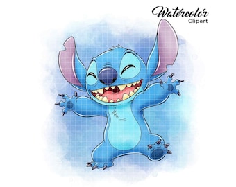 Stitch Watercolor PNG Lilo and Stitch PNG Stitch Watercolor Prints Stitch Clipart PNG Files