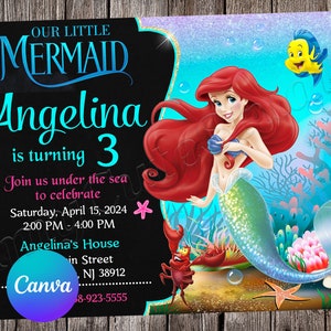 Little Mermaid Invitation Little Mermaid Birthday Little Mermaid Party Ariel Watercolor Editable Invitation Little Mermaid Printable File