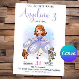 Sofia the First Invitation Princess Sofia Birthday Sofia the First Party Sofia Digital Invitation Sofia Editable Invitation
