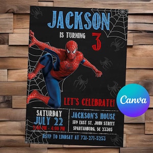 Spiderman Invitation Spiderman Birthday Spiderman Party Spiderman Editable Invitation Spiderman Printable File
