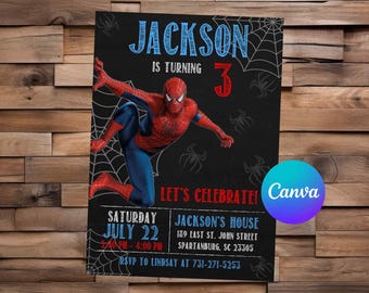 Spiderman Invitation Spiderman Birthday Spiderman Party Spiderman Editable Invitation Spiderman Printable File