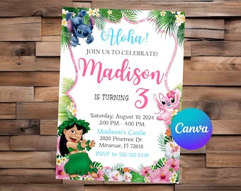 Lilo and Stitch Invitation Stitch Birthday Stitch Party Stitch Editable Invitation Stitch Digital File