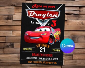 Cars Invitation Cars Birthday Cars Party Cars Editable Invitation McQueen Invites Cars Printable File