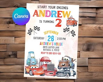 Cars Invitation Cars Birthday Cars Party Cars Watercolor Editable Invitation McQueen Invites Cars Printable File