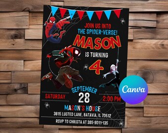 Spider Verse Invitation Spiderman Invitation Spider Verse Birthday Spiderman Party Spider Verse Editable Invitation Spiderman Digital File