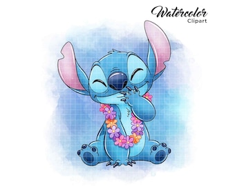 Stitch Watercolor PNG Lilo and Stitch PNG Stitch Watercolor Prints Stitch Clipart PNG Files