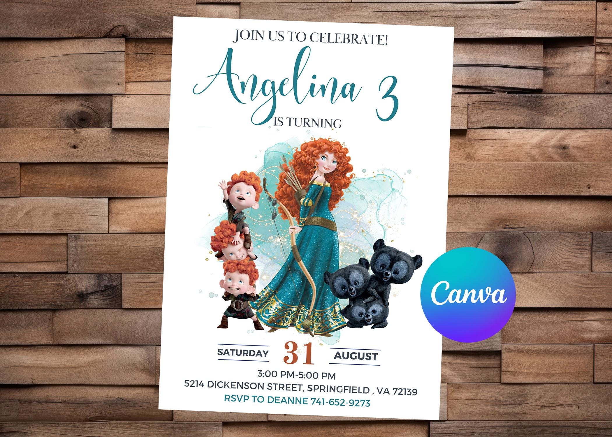 Brave Invitation Princess Merida Birthday Brave Party Brave Digital ...