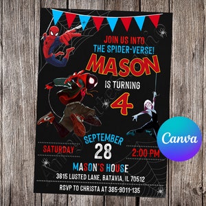 Spider Verse Invitation Spiderman Invitation Spider Verse Birthday Spiderman Party Spider Verse Editable Invitation Spiderman Digital File