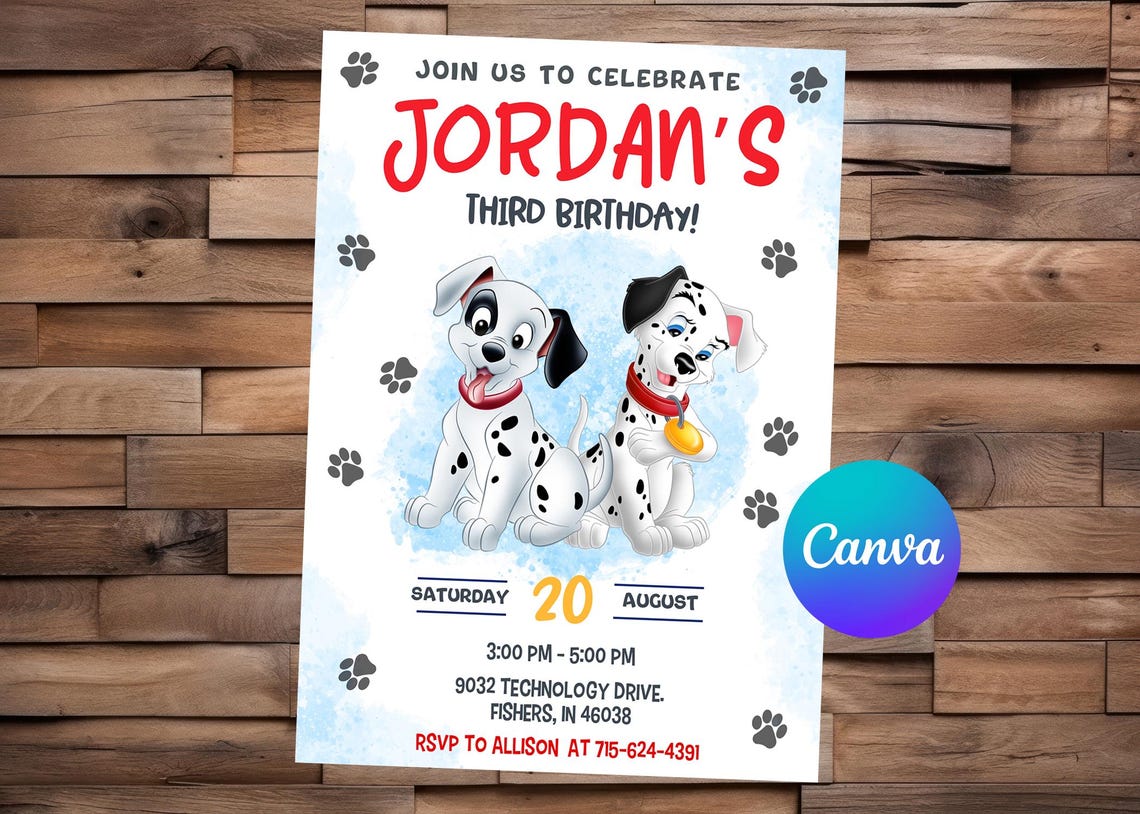 101 Dalmatians Invitation 101 Dalmatians Birthday 101 Dalmatians Party ...