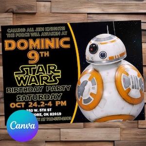 Star Wars Invitation Star Wars Birthday BB8 Party Star Wars Editable Invitation Star Wars Printable File